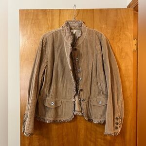 J Jill Denim Ruffle Trim Corduroy Jacket Unique Buttons Pockets Vintage Large